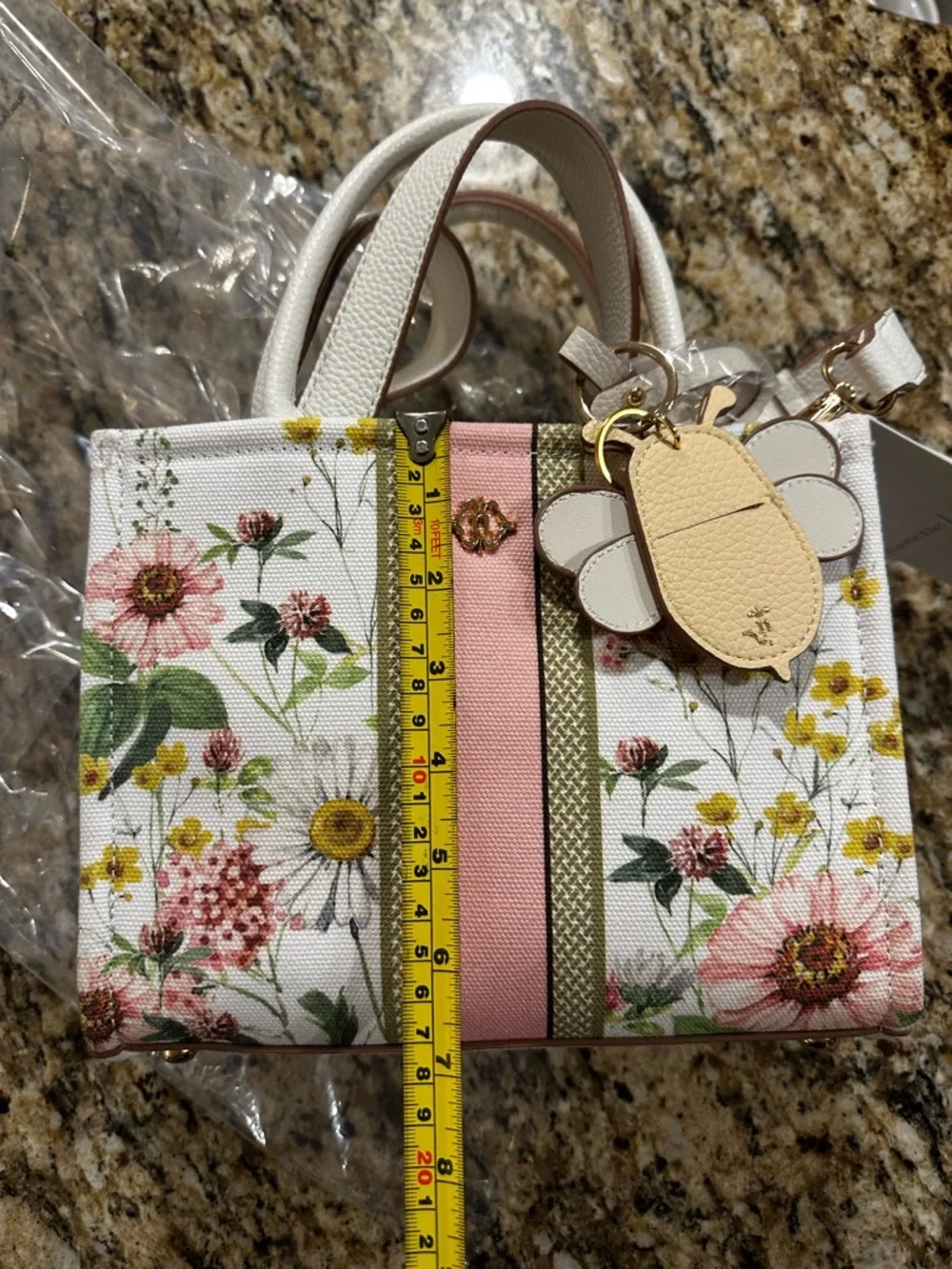 Nanette Lepore White Floral Satchel with Pink and Green Stripe - Picture 14 of 15